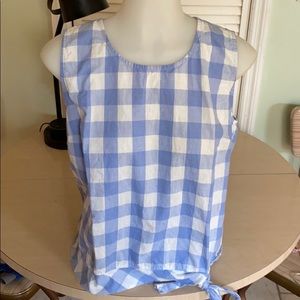 J.Crew cotton/linen light blue checkered top